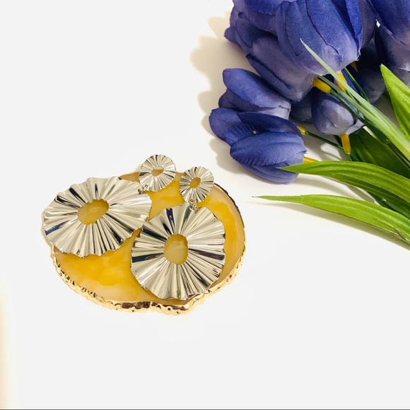 🌺silver leaf Punk hanging statement earring - Picture 11 of 12